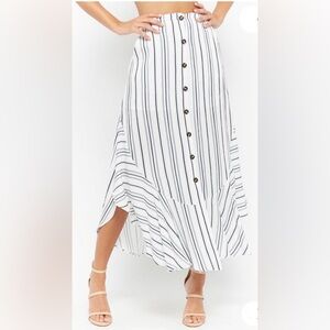 Essue Midi Skirt Split Flared Curved Hem Stripe